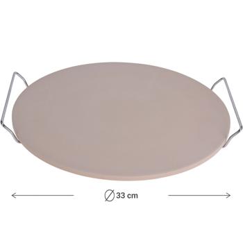 Preview: Pizzastein Set - knusprige Pizza wie aus dem Steinofen - Ø 33 cm Backstein bis 300°C - inkl. Edelstahl-Pizzaschneider 22 cm - für Brot Brötchen