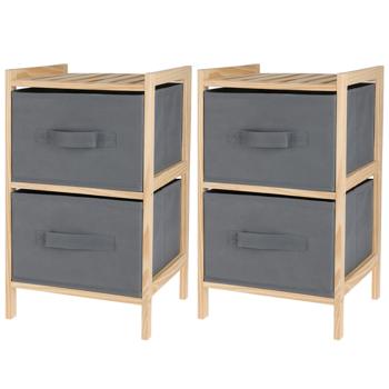2er-Set Standregal mit 2 Stoffschubladen - Kommode Holzoptik & grauem Kunststoff - Ideal für Schlafzimmer Bad Büro - Staubgeschützt - 27.5x25.4x46cm