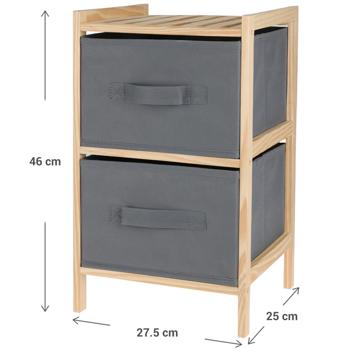 Preview: 2er-Set Standregal mit 2 Stoffschubladen - Kommode Holzoptik & grauem Kunststoff - Ideal für Schlafzimmer Bad Büro - Staubgeschützt - 27.5x25.4x46cm