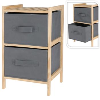 Preview: 2er-Set Standregal mit 2 Stoffschubladen - Kommode Holzoptik & grauem Kunststoff - Ideal für Schlafzimmer Bad Büro - Staubgeschützt - 27.5x25.4x46cm