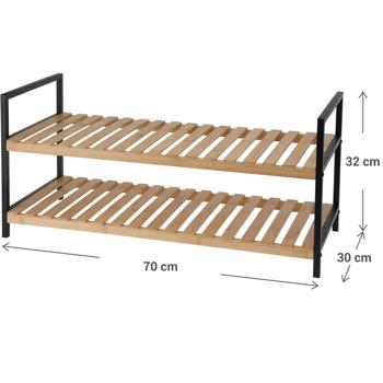 Preview: Robustes Schuhregal aus Metall & Bambus: 2 Ablagen, 70x30x32cm -Stabile Konstruktion, langlebige Materialien, einfache Montage, platzsparende Lösung