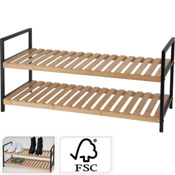 Preview: Robustes Schuhregal aus Metall & Bambus: 2 Ablagen, 70x30x32cm -Stabile Konstruktion, langlebige Materialien, einfache Montage, platzsparende Lösung