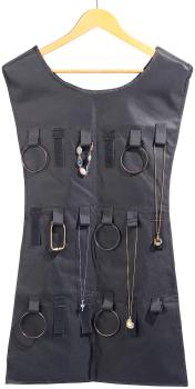 Schmuckhalter Kleid-Optik - doppelseitig, 39 Taschen, 24 Haken, platzsparend - effektives Ordnungssystem für Ringe, Halsketten & Ohrringe - schwarz, 46x107 cm