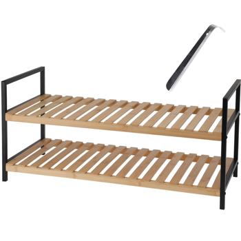 2er-Set aus Schuhlöffel & robustem Schuhregal aus Metall & Bambus: 2 Ablagen, 70x30x32cm -Stabile Konstruktion, langlebige Materialien, einfache Montage, platzsparende Lösung