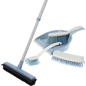 Reinigungsset mit Teleskopstange, Schrubber & Abzieher - Perfekt für Bad, Dusche, Balkon, mühelose Anwendung