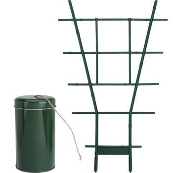 Anzucht-Set aus Juteschnur & stabilem Fächerspalier Pflanzgitter, grün, 38 x 24 cm, wetterfest, dekorativ & stabil für Kletterpflanzen, Garten & Balkon, langlebig