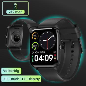Preview: Profi Fitness SmartWatch Bluetooth, multicolor Touch Display, schwarz, Fitnesstracker m. 20 Sportmodi, Schlafüberwachung, Herzfrequenz, Taschenlampe