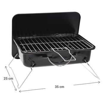 Preview: Klappbarer Holzkohlegrill, Edelstahl Rost, 35x25cm, schwarz – Mobiler Grillspass für Camping, Balkon & Picknick