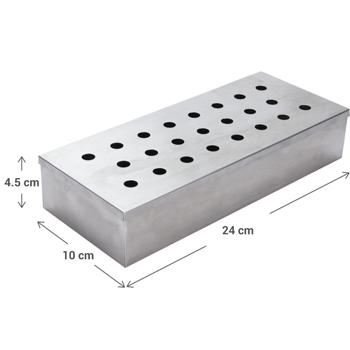 Preview: Räucherbox Edelstahl - Für geschmackvolle Grillvariationen Holzkohle & Gasgrills - 23 Löcher, 240x100x45mm, 300g