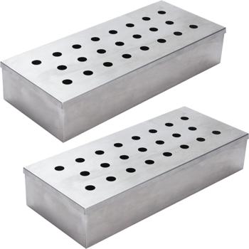 2er-Set Räucherbox aus Edelstahl - für aromatisches Räuchern von Fisch, Geflügel & Fleisch - auf Holzkohle/Gasgrills - 23 Löcher, 240x100x45mm