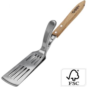 Preview: Praktischer 2in1 Edelstahl-Grillwender mit Holzgriff & integriertem Greifer, sicheres & präzises Wenden, für Grillmeister & Hobbyköche