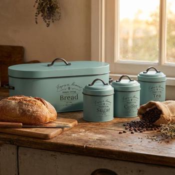 Charmantes Vintage Vorratsbehälter-Set, Grün - Brotbox, Kaffeedose, Zuckerdose, Teedose – Nostalgischer Küchen-Blickfang