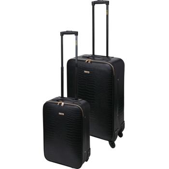 Preview: Koffer Trolley-Set, 2-tlg, Kroko-Design, schwarz, 20 Zoll und 24 Zoll, mit eleganten, goldenen Details