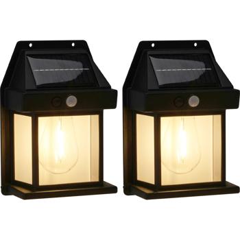 2er-Set Solar Wandlampe mit Bewegungsmelder, schwarz – Aktiviert bei Bewegung, Sicherheitsbeleuchtung für Aussenbereiche