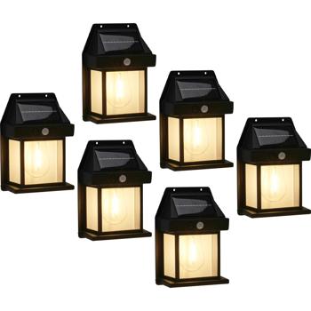 6er-Set Solar Wandlampe mit Bewegungsmelder, schwarz – Aktiviert bei Bewegung, Sicherheitsbeleuchtung für Aussenbereiche