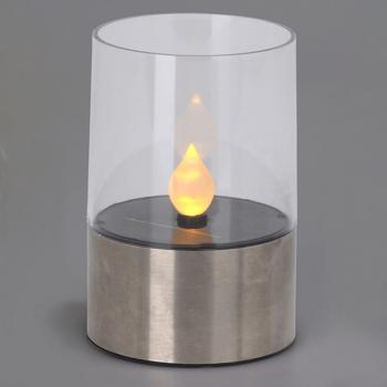 Preview: 2er-Set Solar-Kerzenleuchte - realistische Flammeneffekte für stimmungsvolles warmweisses Licht - Edelstahl-Sockel Ø 7,5cm - IP44 - 8h Leuchtdauer