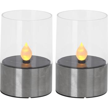 2er-Set Solar-Kerzenleuchte - realistische Flammeneffekte für stimmungsvolles warmweisses Licht - Edelstahl-Sockel Ø 7,5cm - IP44 - 8h Leuchtdauer