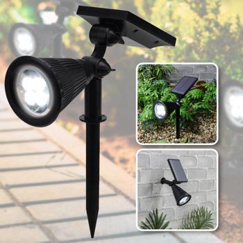 Solar-Gartenleuchte mit Erdspiess & Dämmerungssensor – Wetterfester Gartenstrahler (200lm) IP44, neigbar, 8h Leuchtdauer