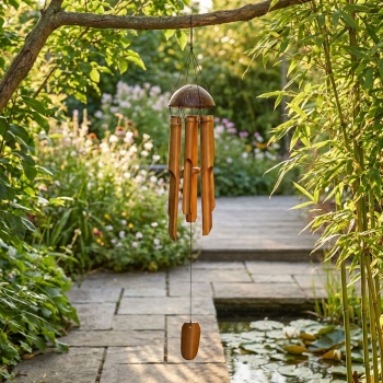 Wind- und Klangspiel aus Bambus, Ø 15 x H 30 cm, Feng Shui Windorgel Entspannung