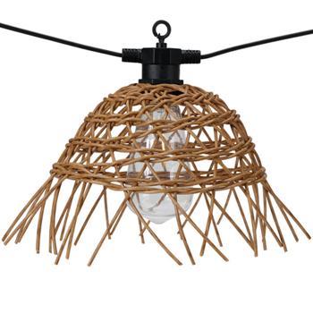 Preview: Stimmungsvolle Retro-Lichterkette mit 6 Rattan-Lampenschirmen 5,5 m – warme LED Gartenbeleuchtung für Balkon, Terrasse & gemütliche Abende