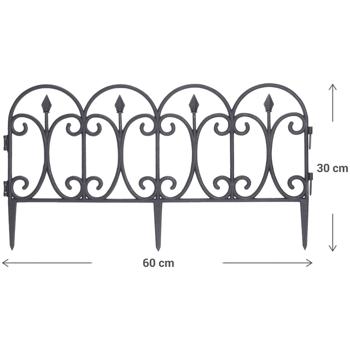 Preview: 4er-Set wetterfester Beetzaun, schwarz, je 60 x 30 cm: robuster Pflanzenschutz & dekorative Beetumrandung, einfache Montage für Garten & Beete