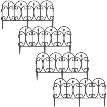 4er-Set wetterfester Beetzaun, schwarz, je 60 x 30 cm: robuster Pflanzenschutz & dekorative Beetumrandung, einfache Montage für Garten & Beete