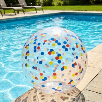 Aufblasbarer Strandball 50 cm Durchmesser - Halbdurchsichtig mit bunten Konfetti-Punkten - Aufblasbarer Wasserball für Pool, Strand und Urlaub
