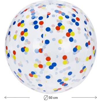 Preview: Aufblasbarer Strandball 50 cm Durchmesser - Halbdurchsichtig mit bunten Konfetti-Punkten - Aufblasbarer Wasserball für Pool, Strand und Urlaub