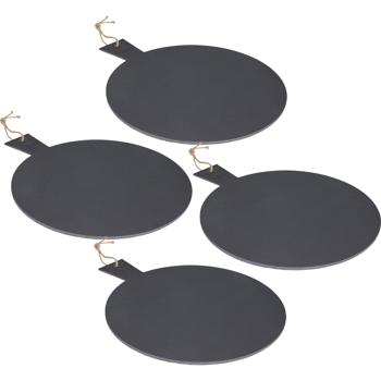 4er-Set Schiefer Serviertablett mit Griff - Elegantes Servieren & Dekorieren für jeden Anlass - Ø 35 cm - Robust, hygienisch & unikate Optik