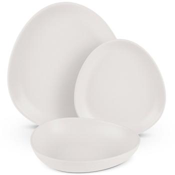 Preview: Steingut Geschirrset 18-tlg. , matt-creme, 6 Personen: Speise-, Dessertteller, Schalen, edles Design für stilvolle Mahlzeiten, modern und elegant