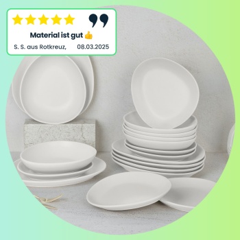 Preview: Steingut Geschirrset 18-tlg. , matt-creme, 6 Personen: Speise-, Dessertteller, Schalen, edles Design für stilvolle Mahlzeiten, modern und elegant