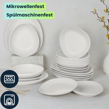 Preview: Steingut Geschirrset 18-tlg. , matt-creme, 6 Personen: Speise-, Dessertteller, Schalen, edles Design für stilvolle Mahlzeiten, modern und elegant