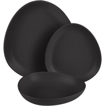 18-tlg. Steingut Geschirrset, Matt-Schwarz, 6 Personen: Speise-, Dessertteller, Schalen, edles Design für stilvolle Mahlzeiten, modern und elegant