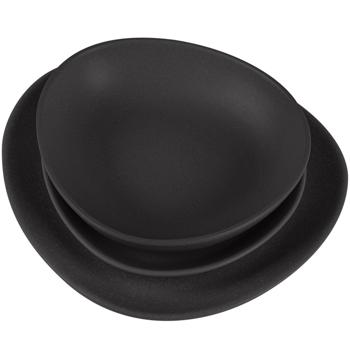 Preview: 18-tlg. Steingut Geschirrset, Matt-Schwarz, 6 Personen: Speise-, Dessertteller, Schalen, edles Design für stilvolle Mahlzeiten, modern und elegant