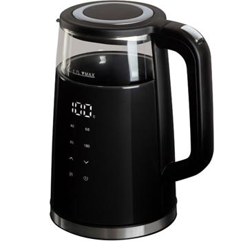 Preview: Eleganter Glas-Wasserkocher, 1.7 l, 2200 W, Borosilikat-Glas, modernes Touch Display, schwarz, silber, transparent, Warmhaltefunktion