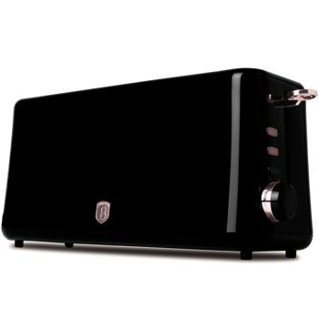 Preview: Stylischer Langschlitztoaster schwarz-roségold (980W) - 6 präzise Röststufen plus Aufwärm- & Auftaufunktion für perfekten Toast-Genuss jeden Tag