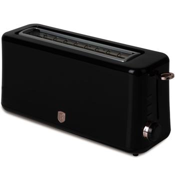 Preview: Stylischer Langschlitztoaster schwarz-roségold (980W) - 6 präzise Röststufen plus Aufwärm- & Auftaufunktion für perfekten Toast-Genuss jeden Tag