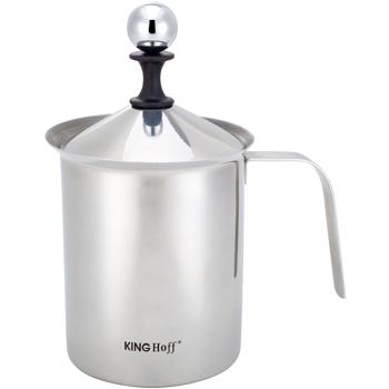 Manueller Milchaufschäumer Edelstahl - 0,8L für kalte/warme Milchschaum-Kreationen - Ideal für Cappuccino, Latte Macchiato & mehr - Silber/Edelstahl