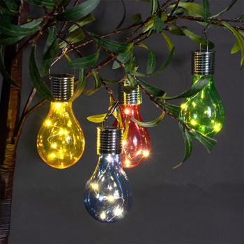 Solar LED Lampe in Glühbirnen Form, 4er-Set, bunt, Ø 7,5 x H 15 cm, Deko Glühbirne mit Drahtlichterkette für edle Lichteffekte, Partyleuchten