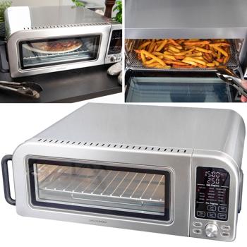 Profi Pizzaofen 400°C elektrisch mit Pizzastein, Air-Fryer & Grillfunktion – 18L Backofen mit 15 Automatikprogrammen, 2000W