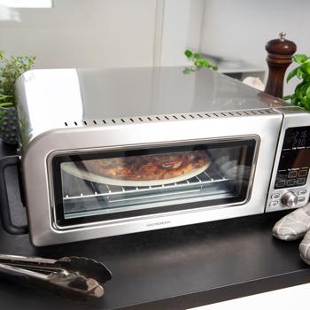 Preview: Profi Pizzaofen 400°C elektrisch mit Pizzastein, Air-Fryer & Grillfunktion – 18L Backofen mit 15 Automatikprogrammen, 2000W