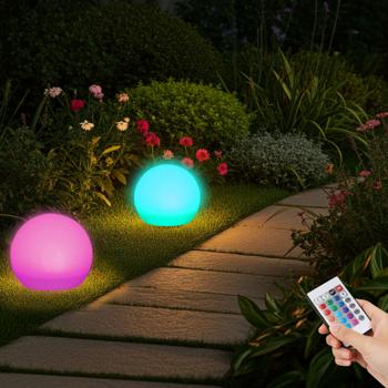Solar-LED-Leuchtkugel, Ø 30cm, RGBW mit Fernbedienung, 60 Lu, IP67. Farbwechsel-Lichtkugel für Garten & Terrasse, wetterfest & kabellos