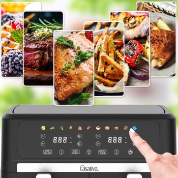 Preview: Premium Dual-Zone Heissluftfritteuse, Doppelkorb, 2x 4,5 l, inkl. Silikonformen - Air Fryer, 11 Kochprogramme, LED Touch Display, starke 2400W 
