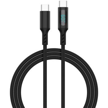 USB-C Ladekabel, USB-C auf USB-C, Schnellladekabel, schwarz, 1 m, 60 Watt, LED Anzeige für Notebook, Tablet, Macbook, iPad, iPhone, Samsung, Huawei