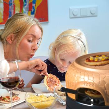 Preview: Pizzaofen mit Keramik-Kuppel für 6 Personen - 1000 Watt Leistung & Automatischer Thermostat - Spülmaschinenfest - Ideal für Pizza-Abende