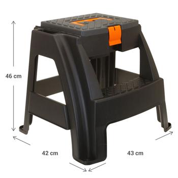 Preview: 2-Stufen Tritthocker mit Werkzeugfach: Stabil, sicher, praktisch - schwarz, 47x40x43 cm - Ihr genialer Helfer für Haushalt & Werkstatt