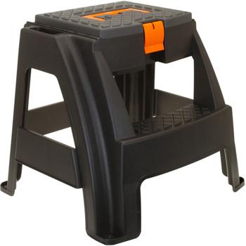 Preview: 2-Stufen Tritthocker mit Werkzeugfach: Stabil, sicher, praktisch - schwarz, 47x40x43 cm - Ihr genialer Helfer für Haushalt & Werkstatt