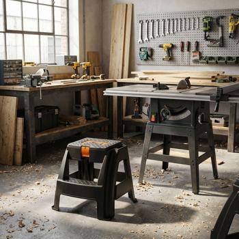 Preview: 2-Stufen Tritthocker mit Werkzeugfach: Stabil, sicher, praktisch - schwarz, 47x40x43 cm - Ihr genialer Helfer für Haushalt & Werkstatt