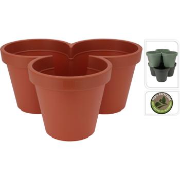 Preview: Blumentopf mit 3 Fächern, Terracotta, Ø 44 cm – Praktische Pflanzschale, 3-geteilt, ideal für Kräuter & Blumen