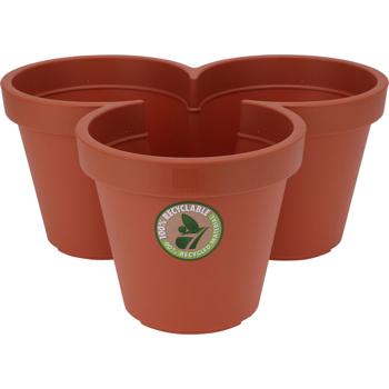 Preview: Blumentopf mit 3 Fächern, Terracotta, Ø 44 cm – Praktische Pflanzschale, 3-geteilt, ideal für Kräuter & Blumen